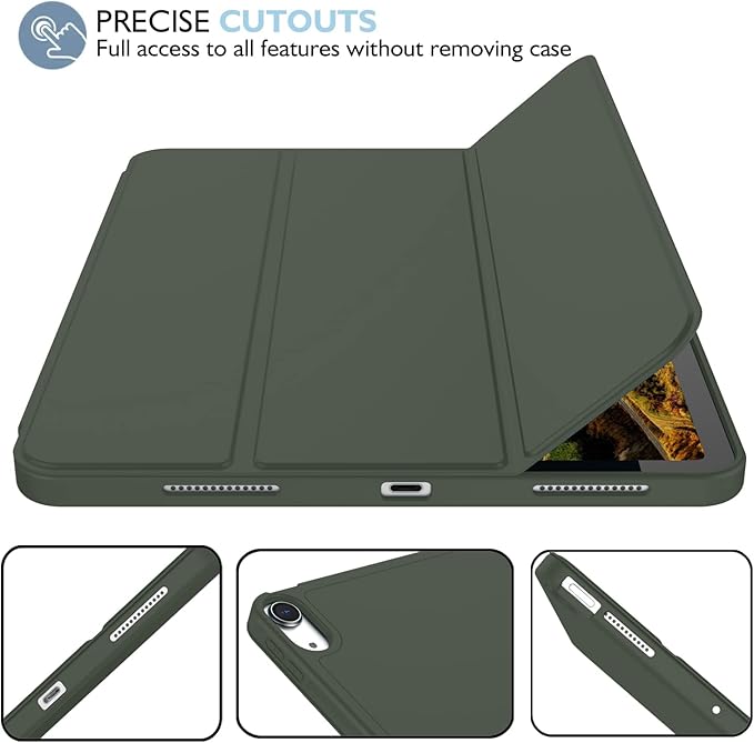 iMieet iPad Air 11 Inch Case M4/M3/M2(2026/2025/2024), iPad Air 5th/4th Generation Case 2022/2020 10.9 Inch with Pencil Holder,Trifold Stand Smart Case with Soft TPU Back(Dark Green)