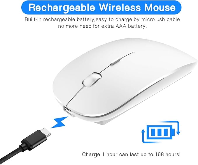 PEIBO Bluetooth Wireless Mouse for Laptop mac MacBook ipad MacBook air MacBook pro pc Desktop Computer Windows Chromebook Notebook (White)