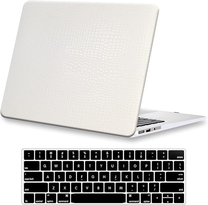 DTangLsm for Crocodile MacBook Air 15 inch Case 2026 2025-2023 M5 M4 M3 M2 A3448 A3241 A3114 A2941, Alligator Skin Textured PU Leather Hard Shell Cover for MacBook Air M5 15" Case+Keyboard Cover,White