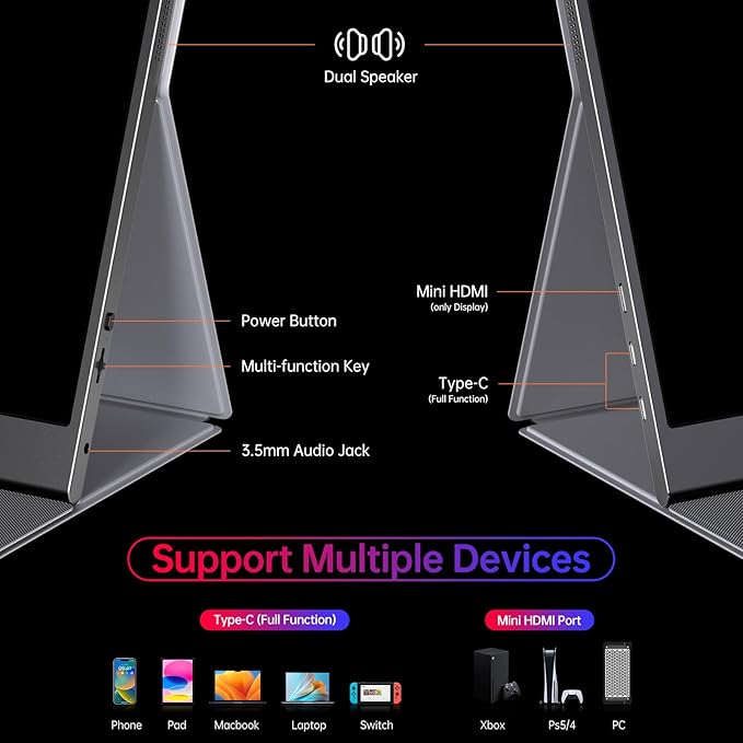 Anyuse 4K Portable Monitor 15.6" 3840x2160 UHD USB-C HDMI Laptop Monitor, 100% RGB IPS Computer Gaming Display HDR Travel Monitor w/Speakers & Smart Cover for Laptop Xbox PS5 Switch PC Phone