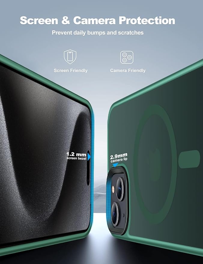 Tigowos for iPhone 15 Magnetic case Fits MagSafe 15FT Drop Resistant Skin Friendly Feeling Heavy Duty Shockproof Back Cover Fits iPhone 15 Phone Cases 6.1"，Matte Green