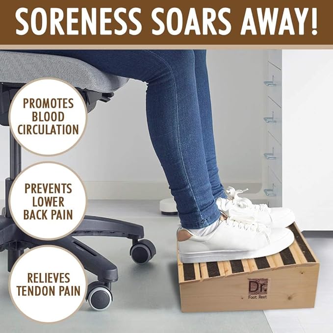 Wood Ergonomic Wood Foot Stool Under Desk Foot Rest with 17.7" Width for Office Home to Relieve Tendon Pains and Improve Blood Circulation