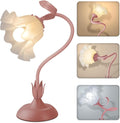 Women Bedside Table Lamps for Bedroom, Cute Flower Desk Lamp with Adjustable Flexible Gooseneck, 3 Color Temperatures Nightstand Lamp with E26 LED Bulbs, Floral Lamp for Living Room, Office,Reading