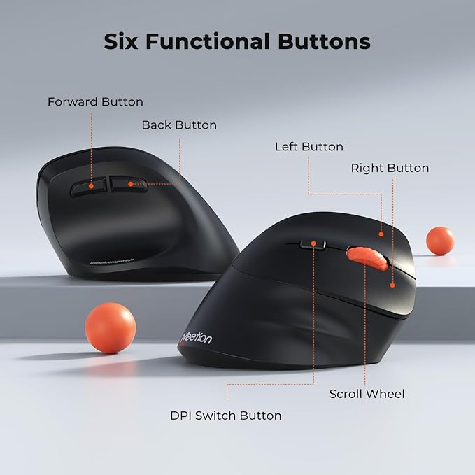 MEETION Ergonomic Mouse, Wireless Bluetooth Vertical Mouse with 3 Multi-Device for Bluetooth(5.3 * 2) & USB-A to USB-C Adapter, 4 DPI 1200-3200 Ergo Mice for Mac/Windows/Laptop/Computer(Large Hands)