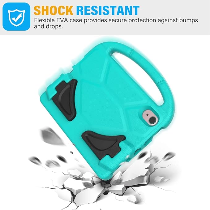 SUPLIK Kids Case for iPad mini 7 (A17 Pro) 2024 & iPad mini 6 (A15) 2021, 8.3-inch iPad mini 6th/7th Generation Case with Screen Protector, Durable Shockproof Kids Cover with Handle Stand, Cyan