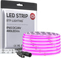 BTF-LIGHTING FCOB IP65 Waterproof Purple Color COB LED Strip 16.4FT DC24V 480LED/m 8mm Width Flexible High Density CRI 90+ Dimmable LED Light for Home Indoor Decor(No Controller or Adapter)