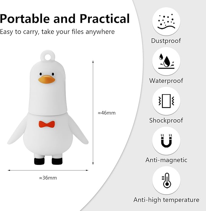 USB Flash Drives, 16GB/32GB/64GB/128GB Silicone USB2.0 High Speed Thumb Memory Stick Pen Date Storage Pendrive U Disk (Cute Goose, 128GB)