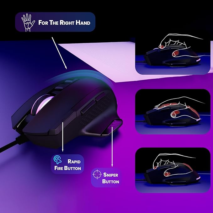 Wired Mouse for Gaming – USB Computer Mouse with 8 Programmable Buttons, 6 Adjustable DPI , Mechanical Switches, Rapid Fire & Sniper Buttons, Compatible with PC and Laptop – Black (Wicked Widow)