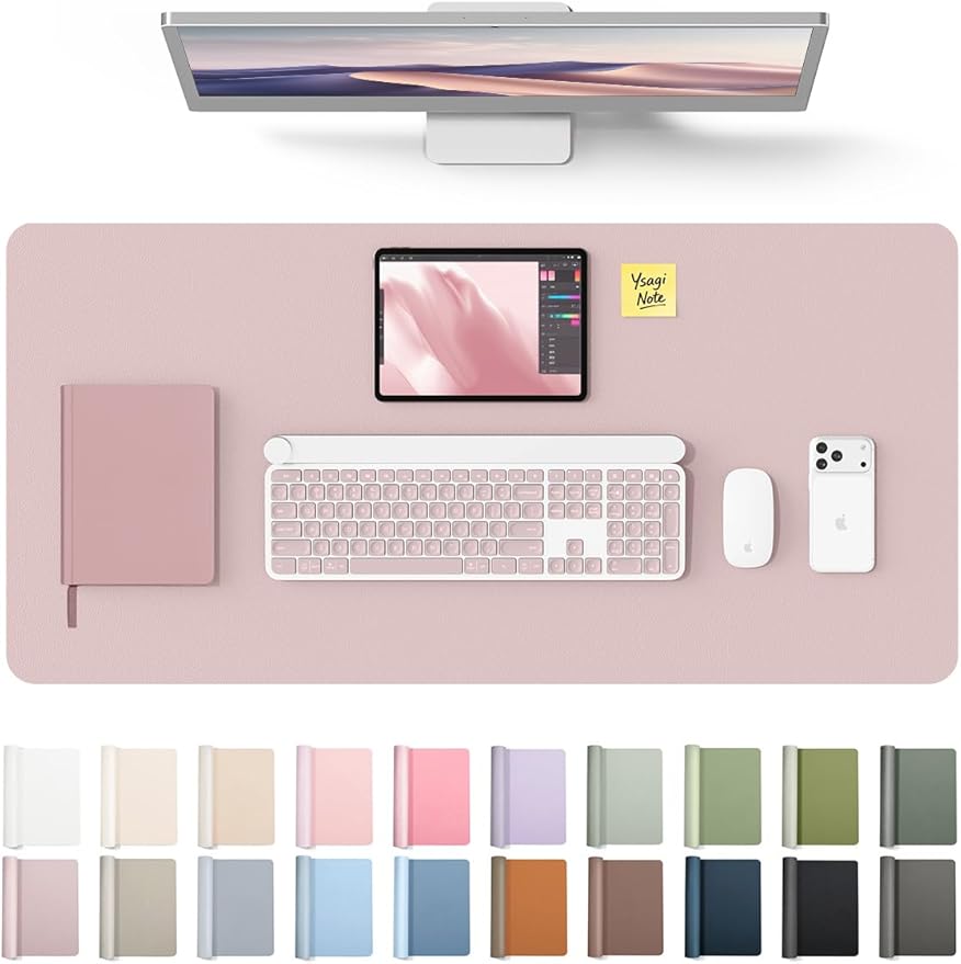 YSAGi Leather Desk Protector, Office Mat, Large Mouse Mat, Non-Slip PU Leather Blotter, Laptop Pad, Waterproof Writing Pad for Office and Home (Grayish Lavender, 35.4" x 17")