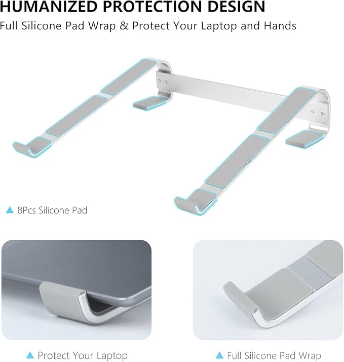Ventilated Laptop Stand for Desk, Ergonomic Aluminum Laptop Riser, Computer Stand for Laptop, Compatible with MacBook Air Pro, Dell, HP, More 11-17.3 Inches Notebook, Work from Home (Silver)