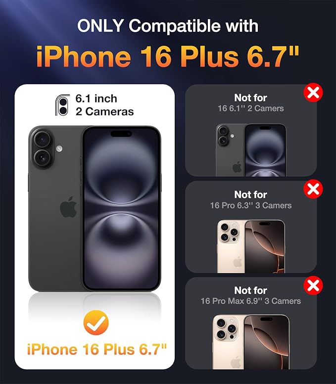 Diaclara Magnetic Designed for iPhone 16 Plus Cases,[Full Camera Protection] Clear Bumper Compatible with MagSafe Built-in Screen Protector,Magnetic Black