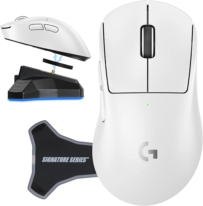Logitech PRO X Superlight 2 DEX Wireless Gaming Mouse, White | Lightweight, Hero 2 Sensor, 44k DPI, 5 Programmable Buttons, Lightspeed Wireless, Right Hand, PC/Mac | Signature Series Charging Dock