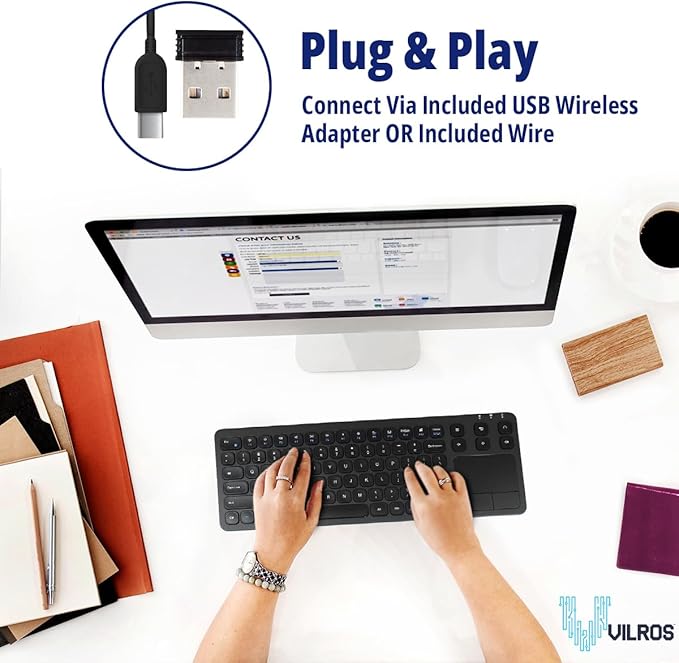 Vilros 2.4G Wireless & Wired Touch Keyboard with Built-in Touchpad- USB Wired + 2.4G Wireless Keyboard Compatible with Raspberry Pi