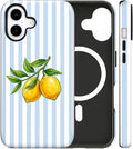 Magnetic for iPhone 17 Case Cute Lemon Stripes Phone Case, Shockproof Slim TPU and Hard PC Protective Phone Cover Compatible with MagSafe Designed for Women Girls, Blue