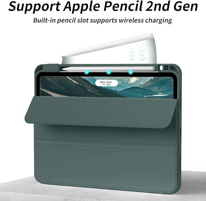 Aoub New iPad Pro 12.9 Case 6th Generation 2022 / 5th Gen 2021/ 4th Gen 2020 with Built-in Pencil Holder, Auto Wake/Sleep, Slim Stand Soft Back Shell Smart Cover for iPad Pro 12.9 Inch, Dark Green