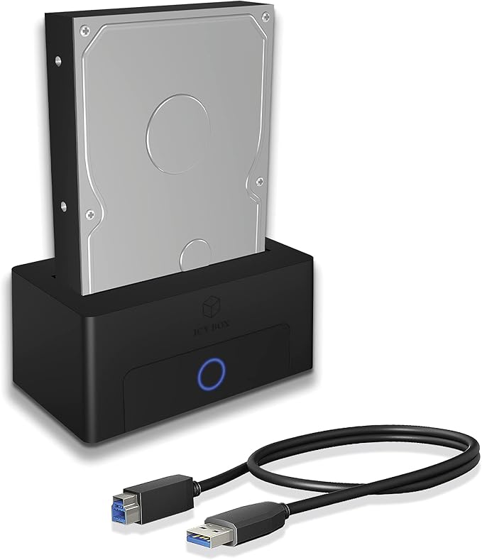 ICY BOX Hard Drive Docking Station, SSD HDD 2.5 3.5 Inch SATA to USB Adapter, External SSD Enclosure Hard Drive Reader, Support UASP Hot Swappable up to 30TB Drives, for Windows and Mac