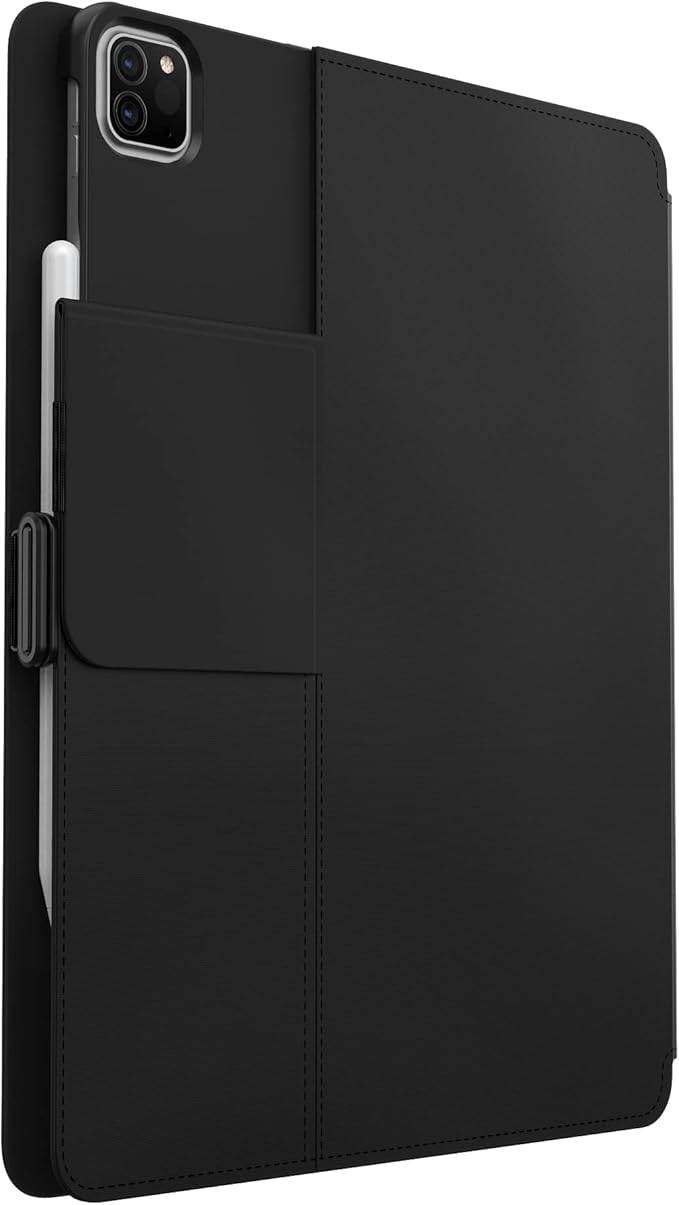 Speck Case for iPad Pro 6th Generation 12.9 Inch - Drop & Camera Protection, Slim Multi Range Stand, Apple Pencil Holder - Black/Black/White