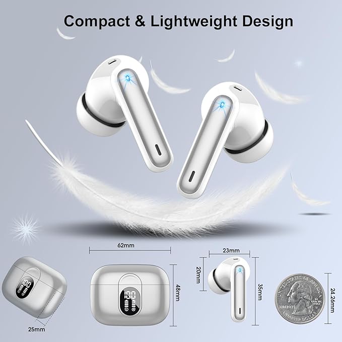 Wireless Earbuds, Bluetooth Headphones HiFi Stereo, 40H Playtime in-Ear Earbud, 2024 Bluetooth 5.3 Earbuds with LED Power Display, IP7 Waterproof Wireless Earphones Sport Headset for Android iOS