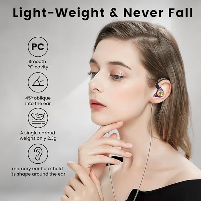 Wired Gaming Earbuds, Ak3file in Ear Monitors, Deep Bass Sound Wired Earbuds, HiFi in Ear Headphones with 1DD 10mm Dynamic Driver, IEM for Music Gaming Video Calling (Purple)