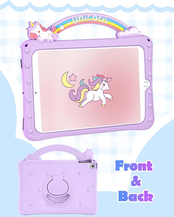 Wazzasoft for iPad Air 3rd Generation Case 2019, for iPad Pro 10.5 Inch Case 2017 - Girls Cute Girly Kawaii Purple Design Cover with Rotating Stand & Strap Silicone Funda for iPad Pro 10.5"/Air 3rd