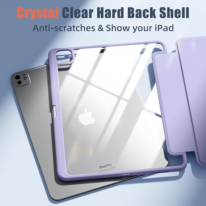 New Compatible with iPad Pro 13 inch Case M5 2025/M4 2024 with Built-in Pencil Holder, Kidopire for iPad Pro 13 Case with Hard Clear Back Shell, Support Pencil Pro, Auto Wake/Sleep, Lavender