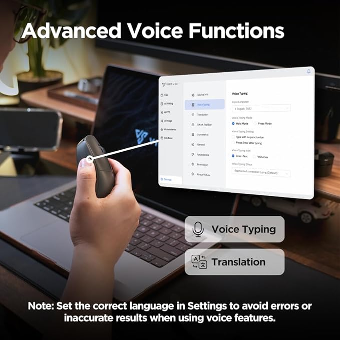 Virtusx Jethro AI Mouse - Voice & Audio Recorder for Lecture & Meeting, Centralized Software with Voice Typing, Writing Tools, Transcribe, Translate & Summarize, Wireless Mouse for Computer, Laptop