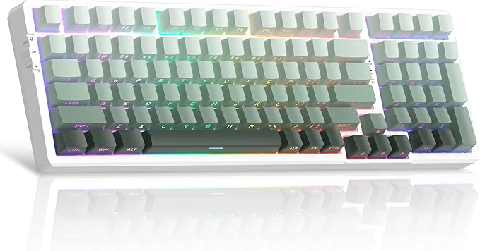 MageGee LIGHT100 Wireless Creamy Keyboard, Gasket Structure Hot Swappable, 2.4G/USB-C/BT5.0 RGB Backlit Mechanical Gaming Keyboard for Win/Mac/PC, 8000mAh Battery, Side Printed PBT Keycap, Green