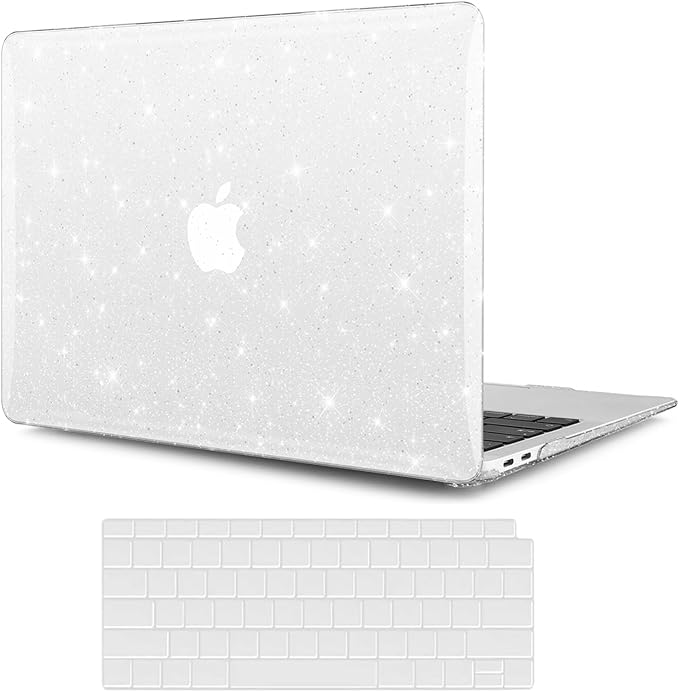 Clear Glitter Case for MacBook Air 13 inch 2021-2018 M1 A2337 A2179 A1932, Glitter MacBook Air M1 Case, Shiny Bling Sparkle Plastic Hardshell & Keyboard Cover for MacBook Air 13.3'', Transparent