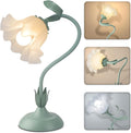 Women Bedside Table Lamps for Bedroom, Cute Flower Desk Lamp With Adjustable Flexible Gooseneck, 3 Color Temperatures Nightstand Lamp with E26 LED Bulbs, Floral Lamp for Living Room, Office ,Reading