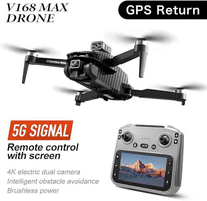 GPS Drone with 4K Camera, 4.5" LCD Display Screen Controller- 3,280ft RC Range, Auto return, Follow Me, Go Home, Gesture Control, One Key Takeoff/Landing, Altitude Hold,led Light, Professional Quadcopter for Aerial Photography Control and Video Recordi...