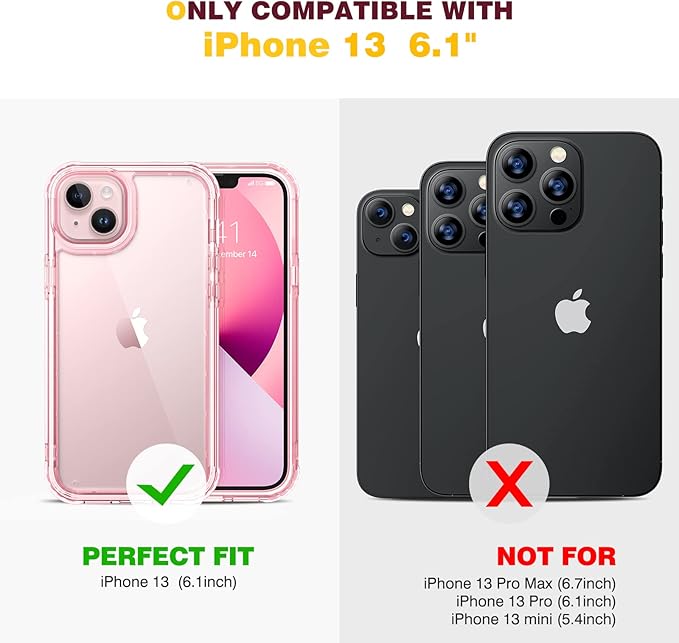 Diaclara Designed for iPhone 13 Case, Full Body Rugged with Built-in Touch Sensitive Anti-Scratch Screen Protector, Soft TPU Bumper Case for iPhone 13 6.1" (Clear Pink)