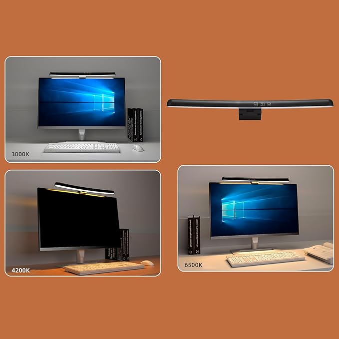 Sanpyl Computer Monitor Lamp, Curved Monitor Light Bar, Stepless Dimming 3 Color Temperature Touch Control Type C Computer Screen Lamp for Office
