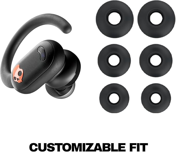 Skullcandy Push ANC Active Wireless Earbuds, Bluetooth Headphones, Noise Cancelling, 58 Hours Battery, Secure-Fit Over-Ear Hanger, Sweat and Waterproof, Microphone for iPhone Android - Black/Orange