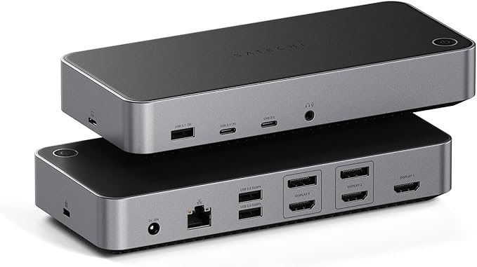 Satechi 13 in 1 Triple 4K USB C Docking Station, 100W Charging, 2 DP, 3 HDMI, 2 USB C, 3 USB-A, Gigabit Ethernet, and Audio Jack for Mac/Windows, MacBook Air/Pro, DisplayLink Required