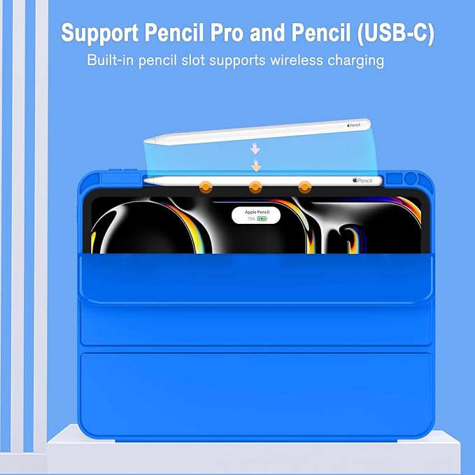 ZryXal iPad Pro 11 Inch Case (M5) 2025/ (M4) 2024 (Model: A2836/A2837/A3006), Trifold Stand Smart Cover with Pencil Holder and Soft TPU Back, Auto Wake/Sleep (Medium Blue)