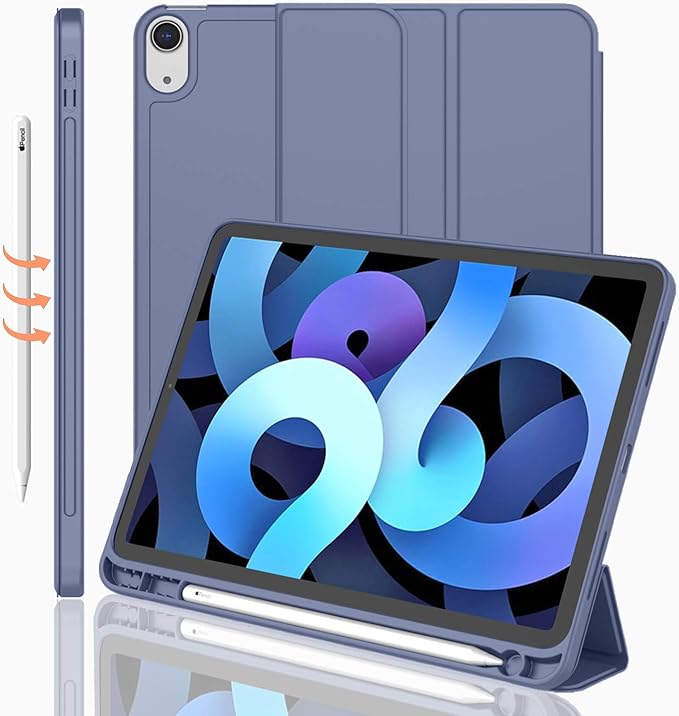 iMieet iPad Air 11 Inch Case M4/M3/M2(2026/2025/2024), iPad Air 5th/4th Generation Case 2022/2020 10.9 Inch with Pencil Holder,Trifold Stand Smart Case with Soft TPU Back(Purple)