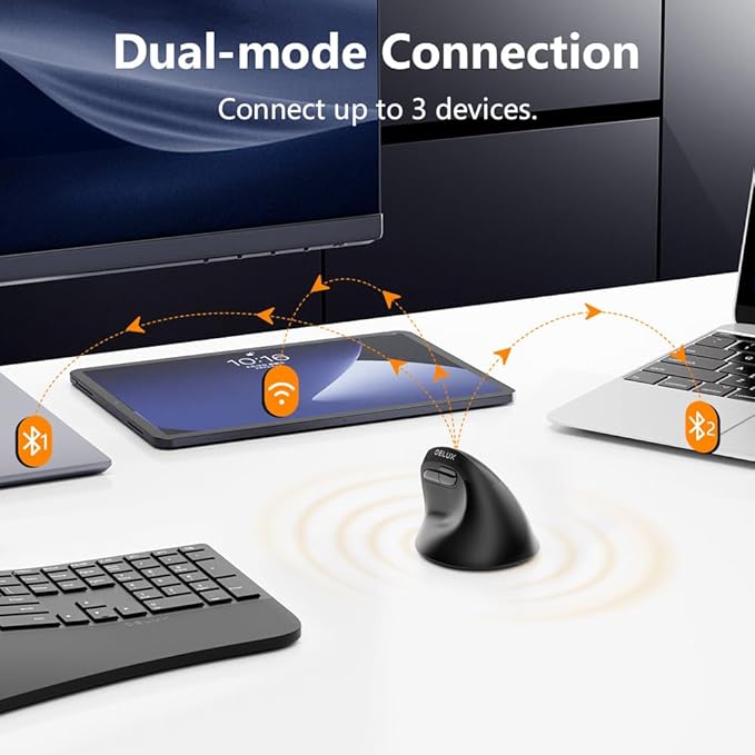 DELUX Wireless Ergonomic Mouse, Vertical Mouse for Small Hands, Silent Click Ergo Mouse, Up to 4000 DPI, 6 Buttons, Rechargeable, 2.4G/BT 5.2 Dual-Mode, Compatible with Laptop/PC (M618MINI-Black)