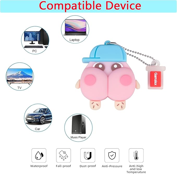USB Flash Drives,Waterproof Silicone USB2.0 High Speed Thumb Memory Stick Pen Date Storage Pendrive U Disk (64GB,Cute Butt)