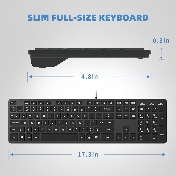 USB Wired Keyboard for Window,Comfortable Quiet Chocolate Keys, Durable Ultra-Slim Wired Computer Keyboard(QWERTY) for PC, Windows 11/10/8/7/XP/Vista KB1430