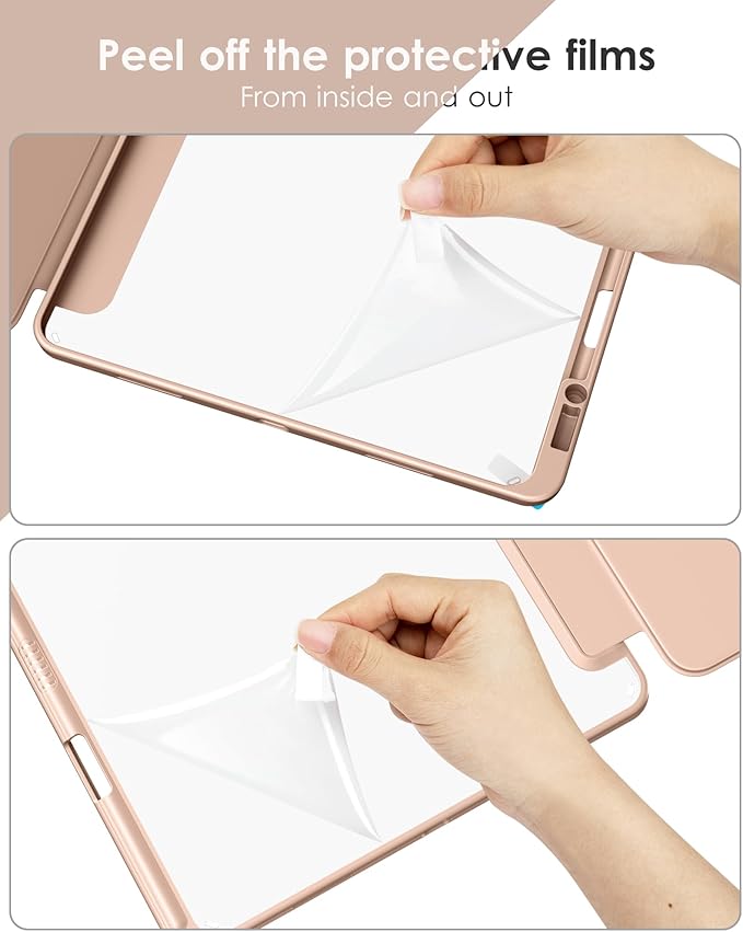 VIKESI Case for iPad Pro 12.9 6th/5th/4th/3rd Generation 2022/2021/2020/2018,TPU Shockproof Frame,Built-in Pencil Holder,Auto Sleep/Wake - Pink Gold
