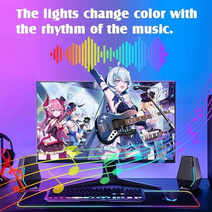 Monitor LED Backlights, LED Strip Light Sync with Screen Color/Music, Computer Light Bar Behind Screen, for PC/Mac, LEDs for Desk Gaming, USB Interface,Software Control (27 inch)