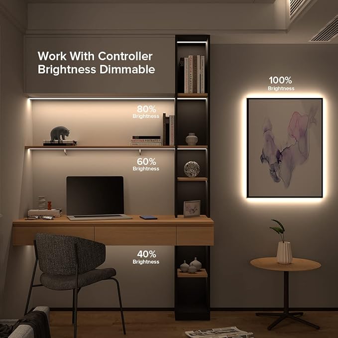 16.4FT IP65 Waterproof COB LED Strip 4000K 480LEDs/m Flexible High Density Uniform Bright LED Lights 9W/m, Dimmable 8mm DC12V COB Strips for Home Indoor Decoration, NO Power and Controller