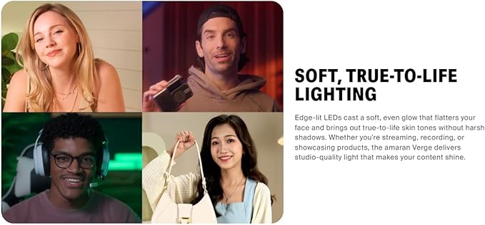Amaran Verge Bi-Color Edge-lit Rectangular Panel Light, 96+ CRI,0-100% Brightness & 2700K-6500K,Bi-Color,Front-Facing Knobs and APP Control, USB-C PD, Silent for Streaming & Video(White)