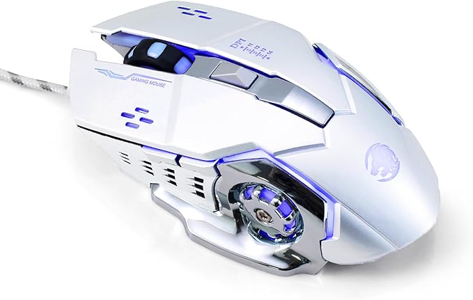 Guiheng Wired Gaming Mouse, Optical USB Mice for Laptop/Desktop, 1200 to 3600 and RGB Light, Ergonomic with 6 Programmable Buttons for Computer Windows 7/8/10/XP Vista Linux Chromebook PC (White)