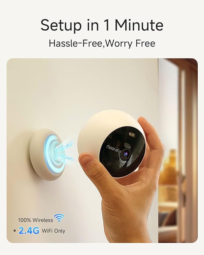 Noorio Security Cameras Wireless Outdoor Magnetic, Battery Powered Indoor Camera for Home Security, 1080P Human/Pet Detection, Bulit-in 32GB Storage, Color Night Vision