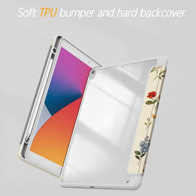 Case for iPad pro 10.5 inch 2017/ iPad Air 3rd Generation 2019, Case with Pencil Holder, Stand Clear Back Cover Cute Cool Design for Women Girls, Auto Sleep/Wake, Wildflower B
