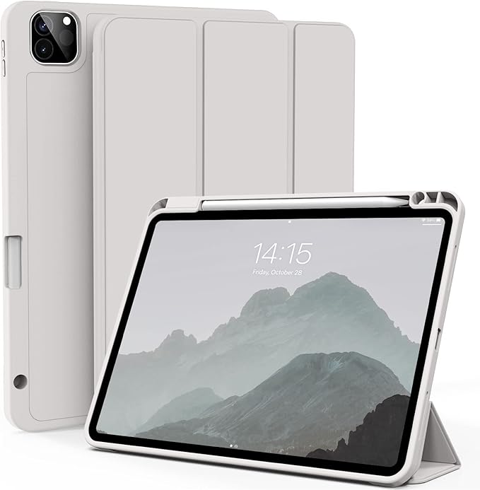 kenke Case for iPad Pro 11 Inch 4th/3rd/2nd Generation (2022/2021/2020) with Pencil Holder, Slim Trifold Smart Cover with Soft TPU Back, Support 2nd Gen Pencil Charging, Auto Sleep/Wake, Gray