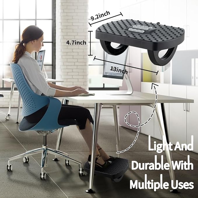 CasaZenith Under Desk Footrest, Foot Rest for Under Desk at Work, Ergonomic Foot Stool for Office Desks, Small Rocking Footrest with Massage Roller&Portable Handle, Leg Rest, 13" L x 9.2" W x 4.7" H