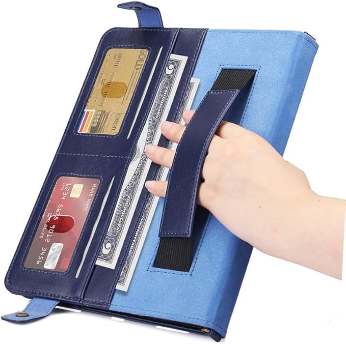 Handbag Case for iPad 10.2" (2019-2021) & iPad Pro/Air 10.5", Techcircle Folio Stand iPad Crossbody Wallet Case with Pencil Holder & Envelope Pocket, Hand Strap+Shoulder Strap Protective Cover, Navy