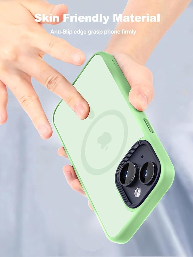 Tigowos for iPhone 15 Phone Case Fits MagSafe 10FT Drop Resistant Matte Skin Feeling Back Cover for iPhone 15 Case，Matcha Green